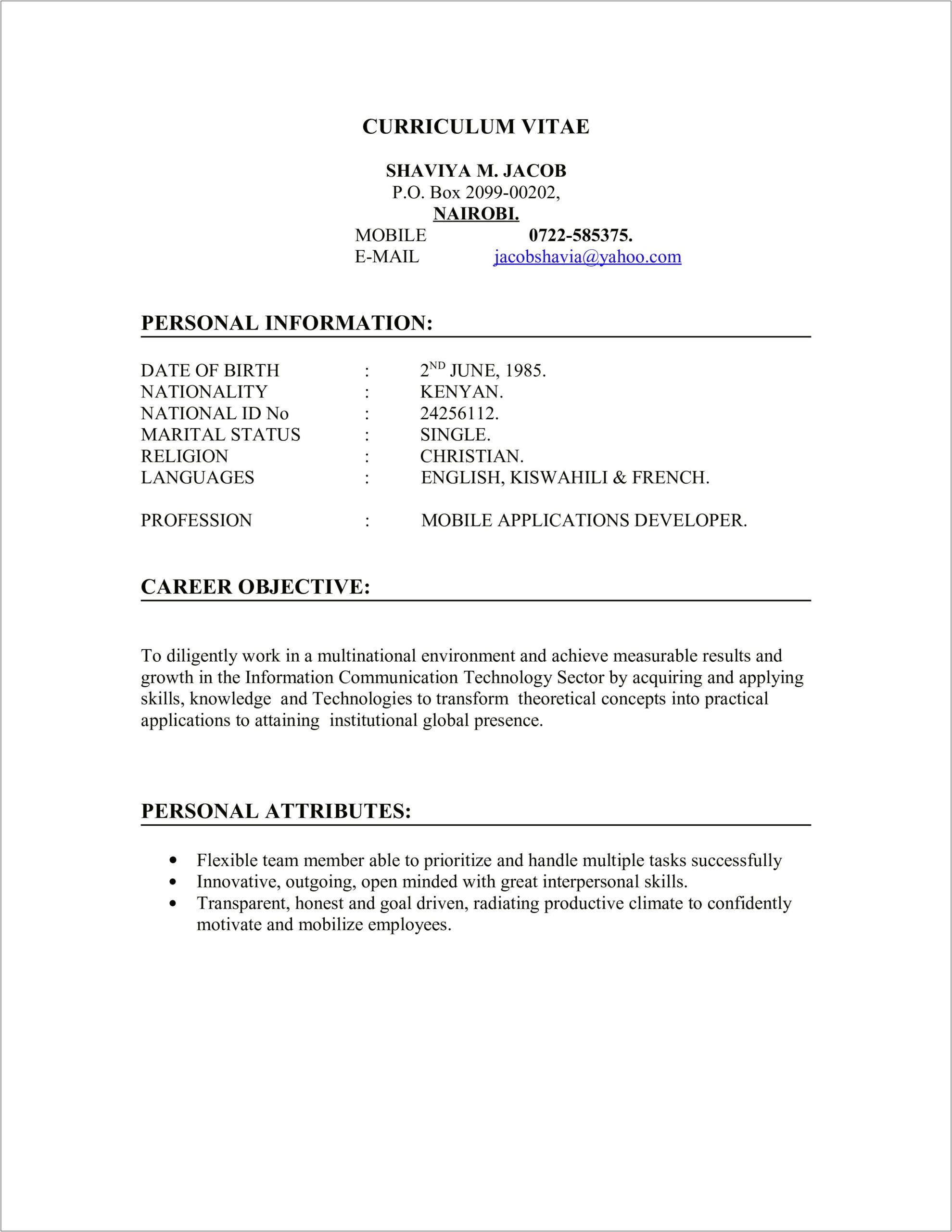 Objective Example For Electrician Resume