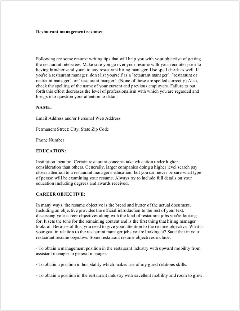 Objective Examples For A Resume General