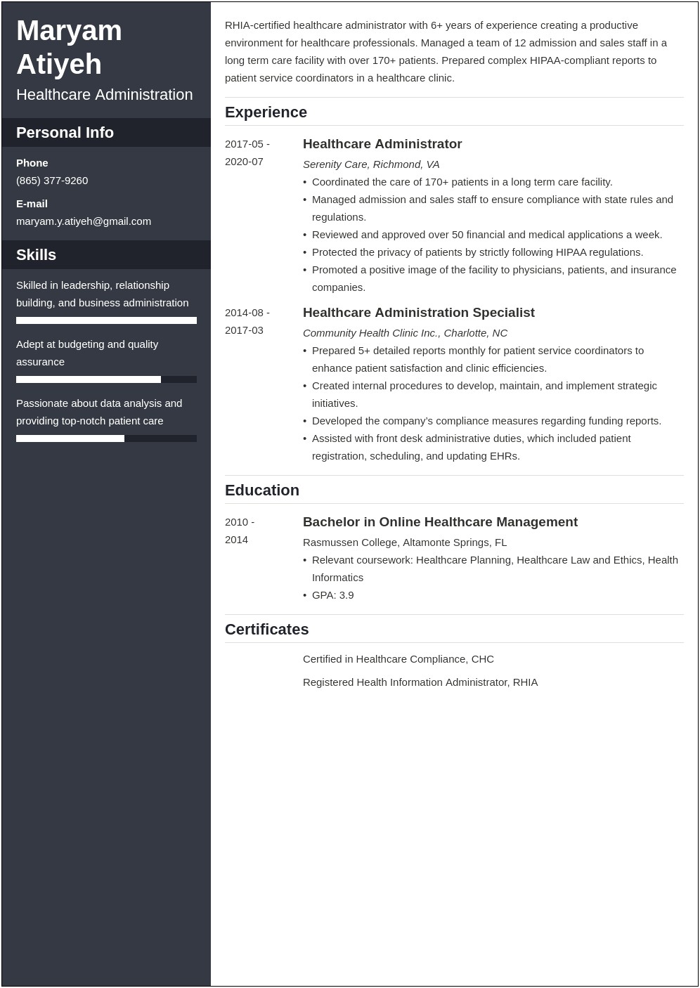 Objective Examples For Resume For Hospital