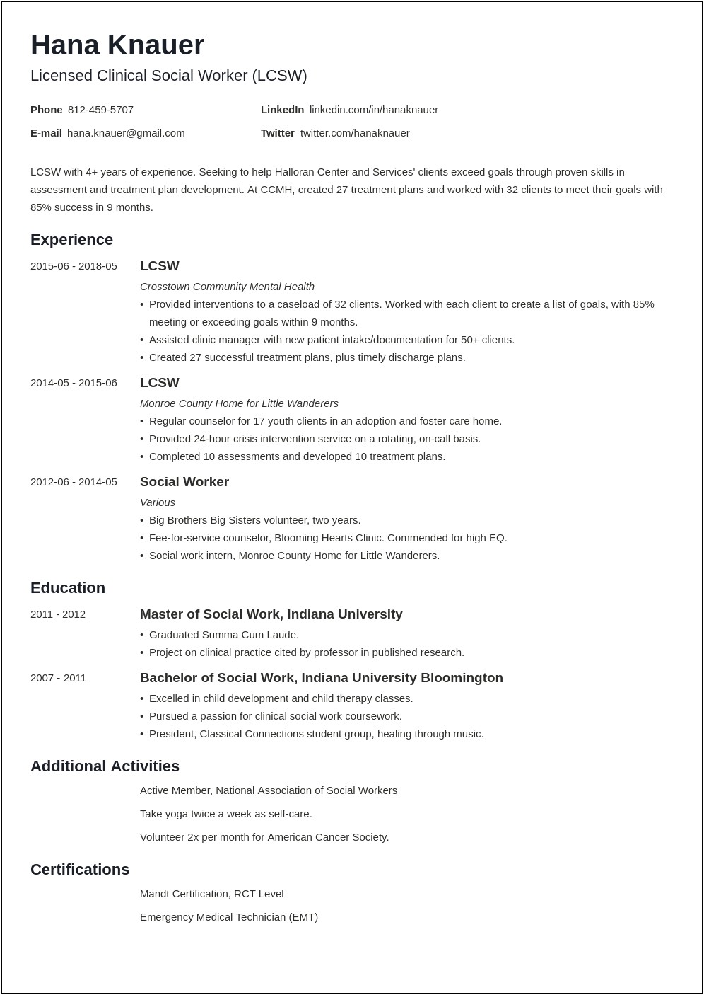Objective Examples For Social Work Resume