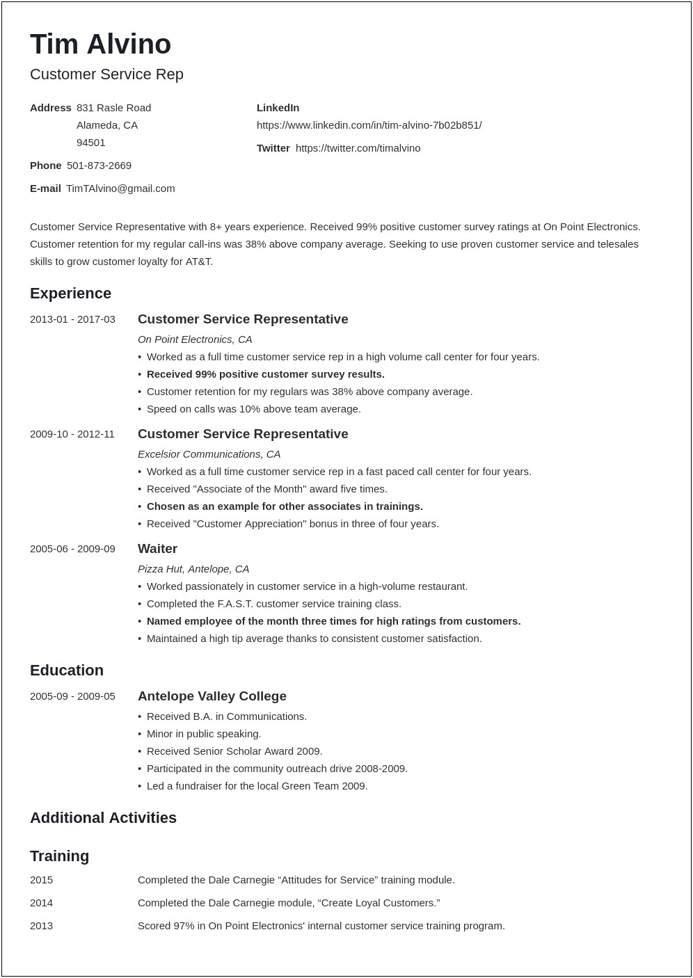 Objective Examples On Resume For Customer Service