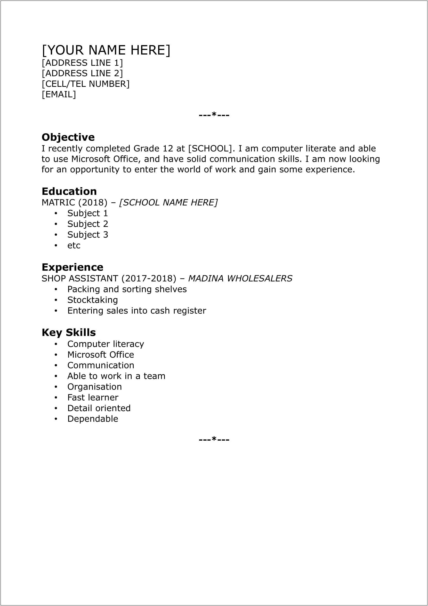 Objective For A Beginner It Resume