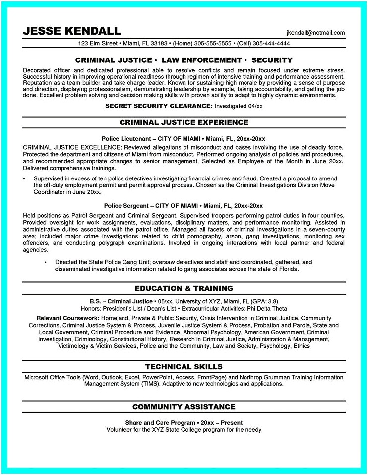 Objective For A Criminal Justice Resume