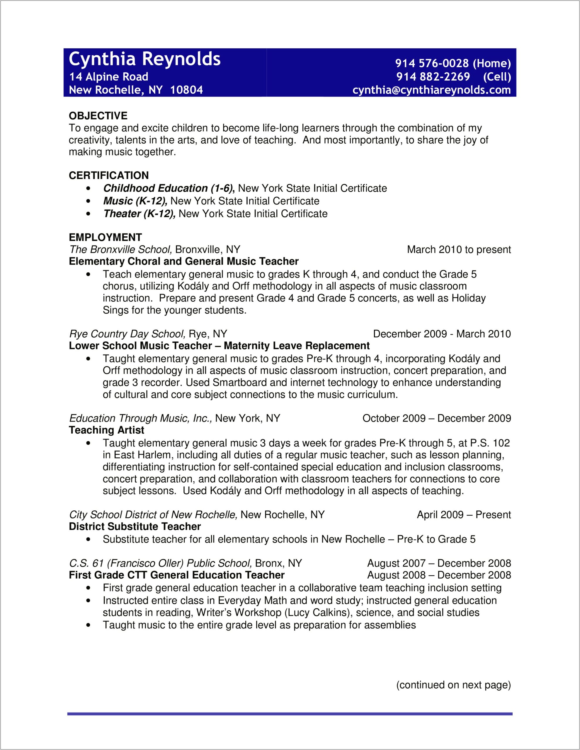 Objective For A General Teaching Resume