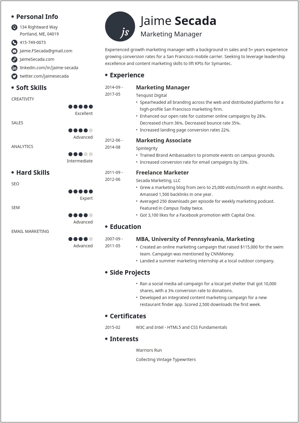 Objective For A Marketing Intern Resume