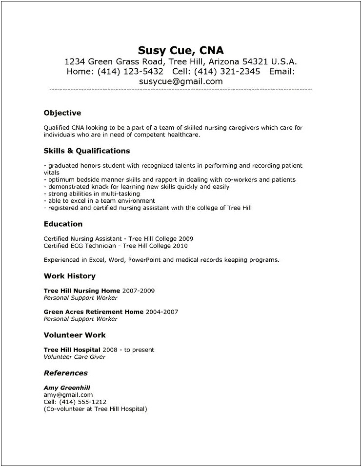 Objective For A Nursing Assistant Resume