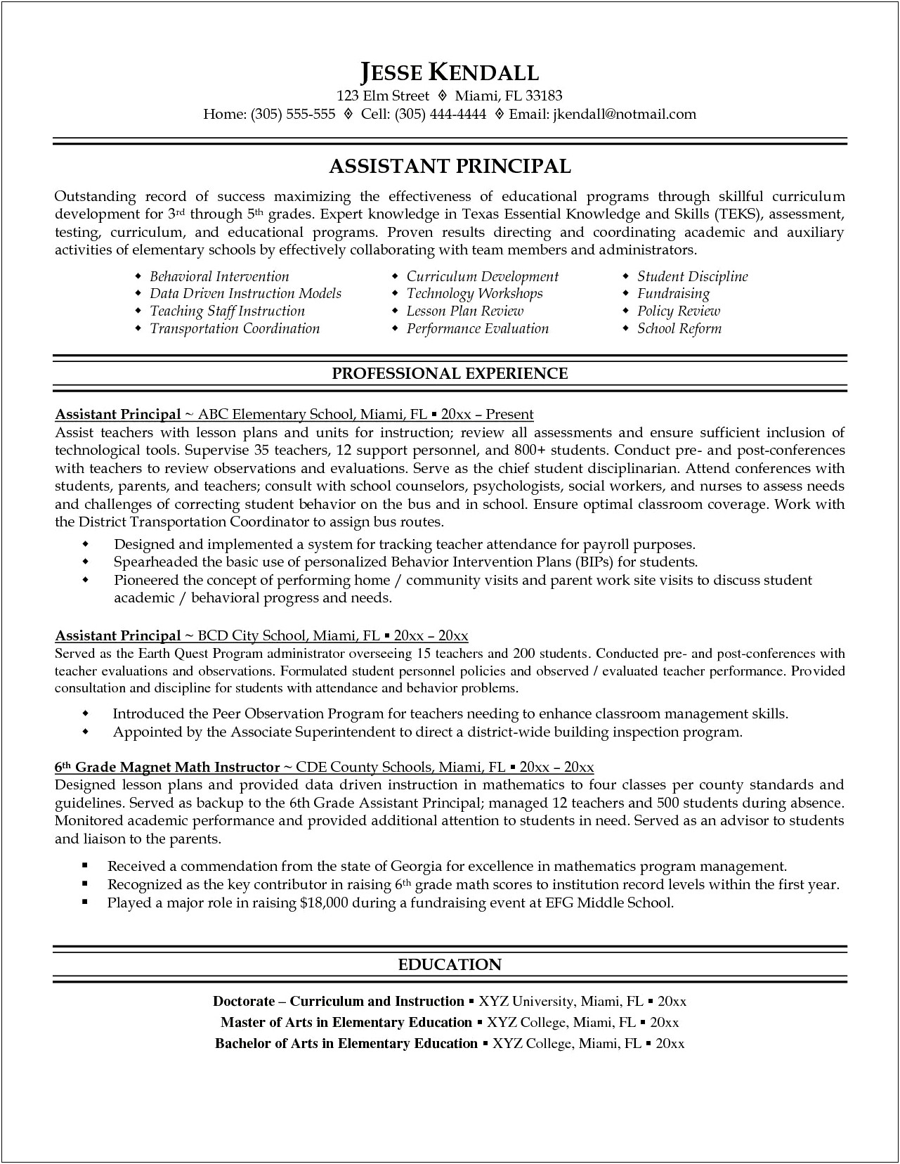 Objective For A Principal Resume
