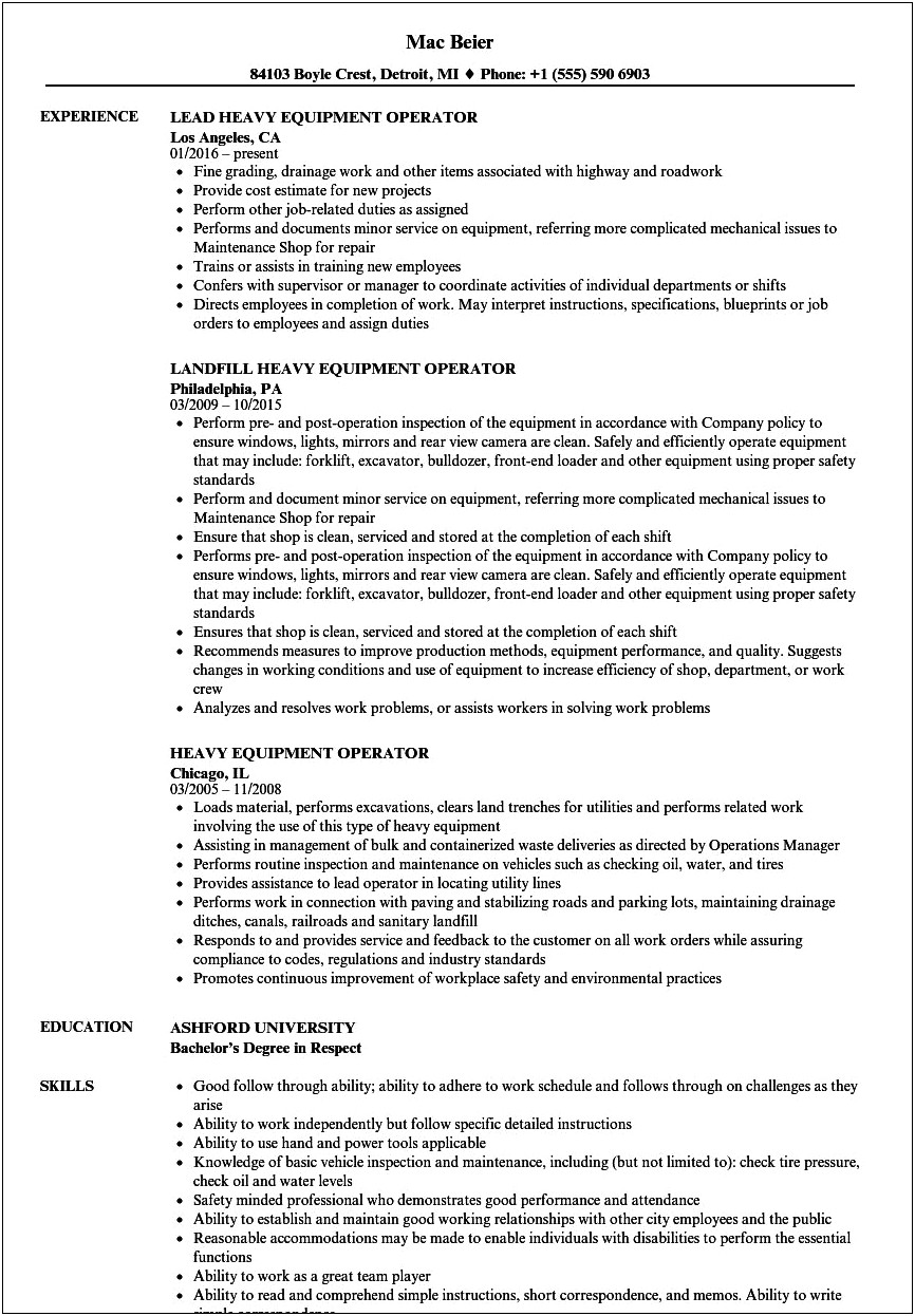 Objective For A Resume For Machine Operator Position