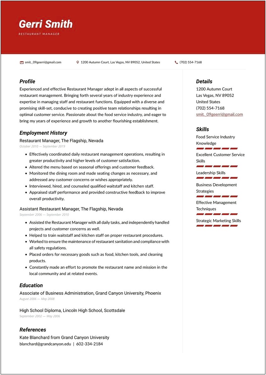 Objective For A Resume For Restaurant