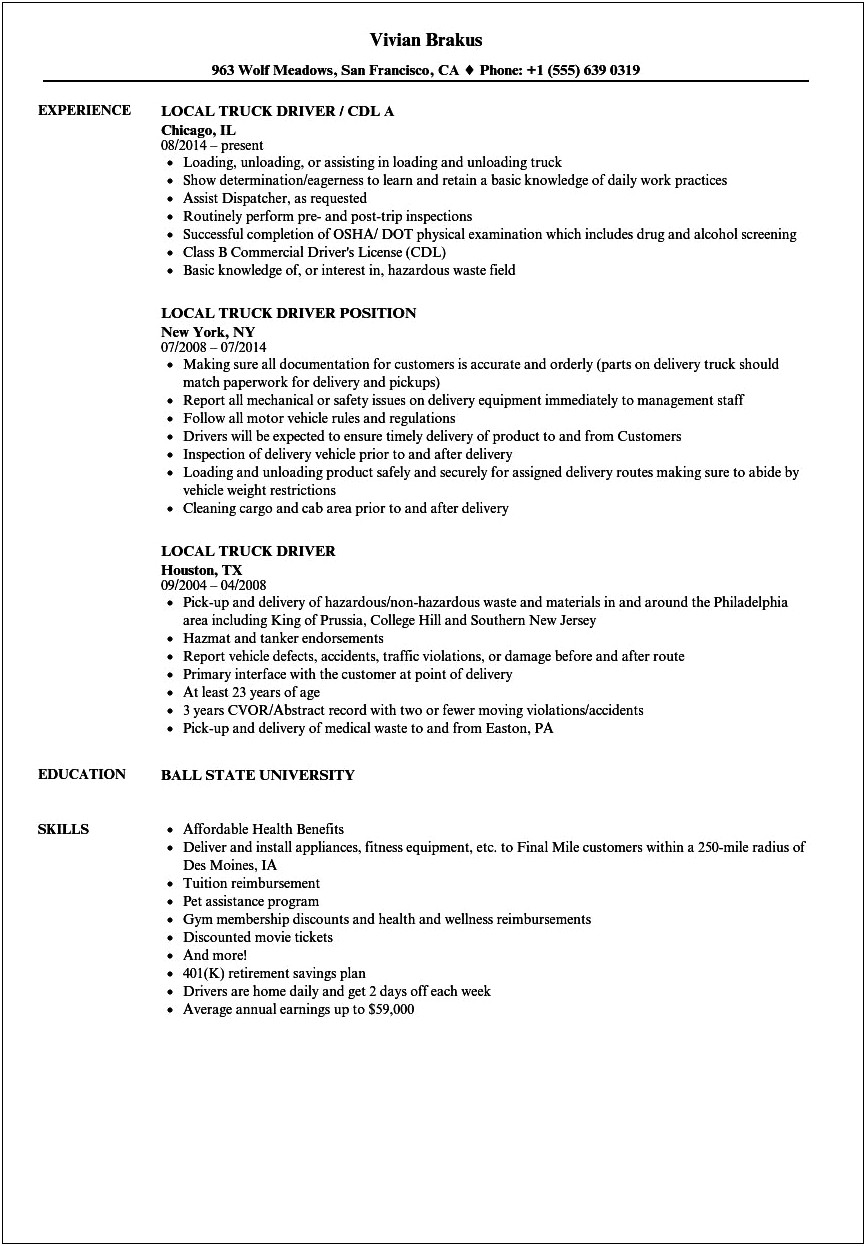 Objective For A Truck Driver On A Resume