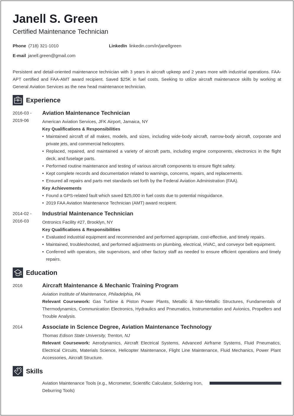 Objective For Aircraft Maintenance Resume