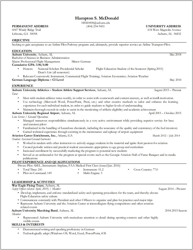Objective For Airline Pilot Resume