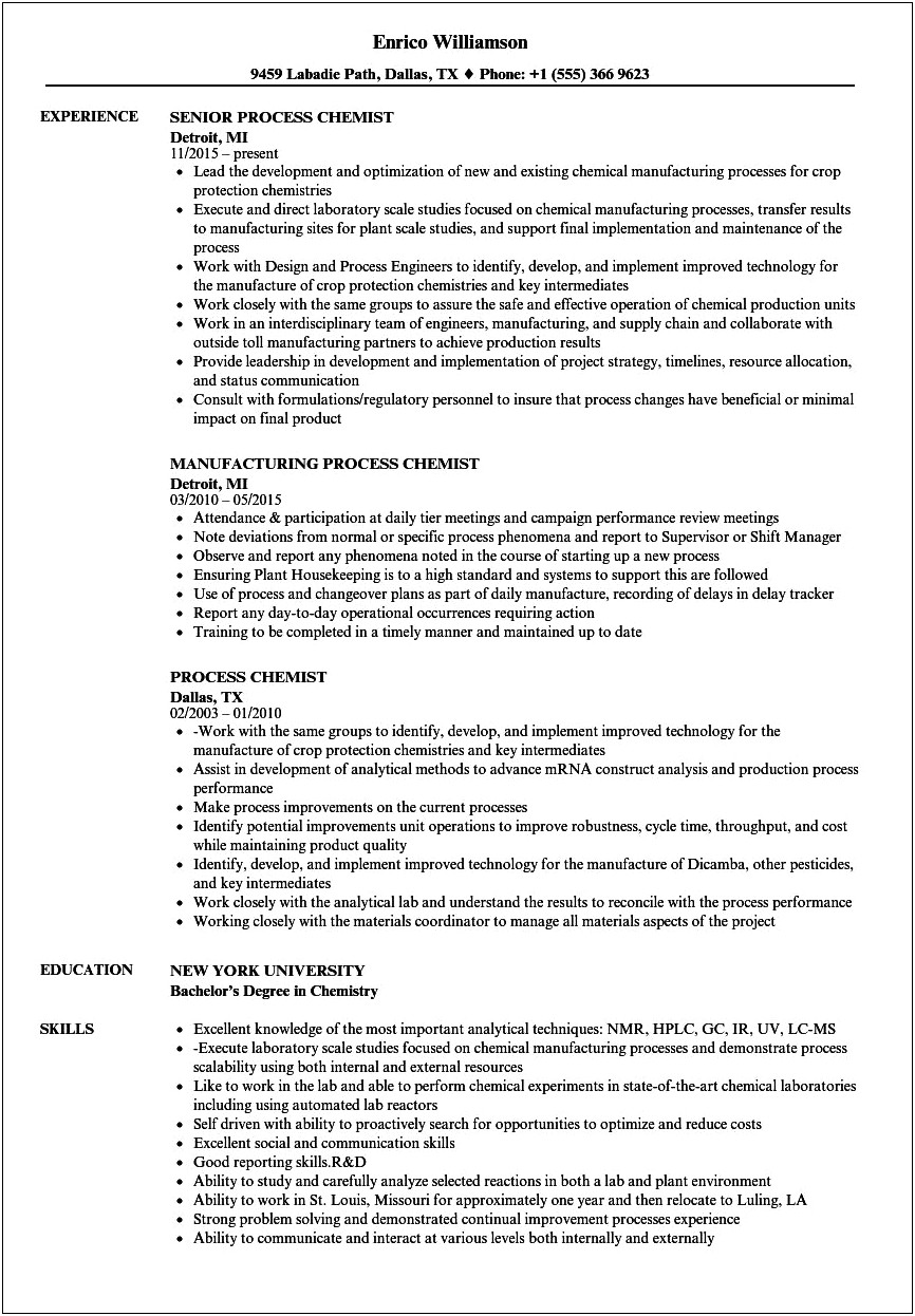 Objective For Analytical Chemist Resume
