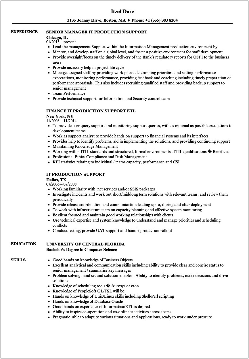 Objective For Application Support Resume