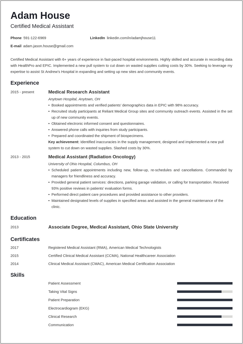 Objective For Certified Medical Assistant Resume