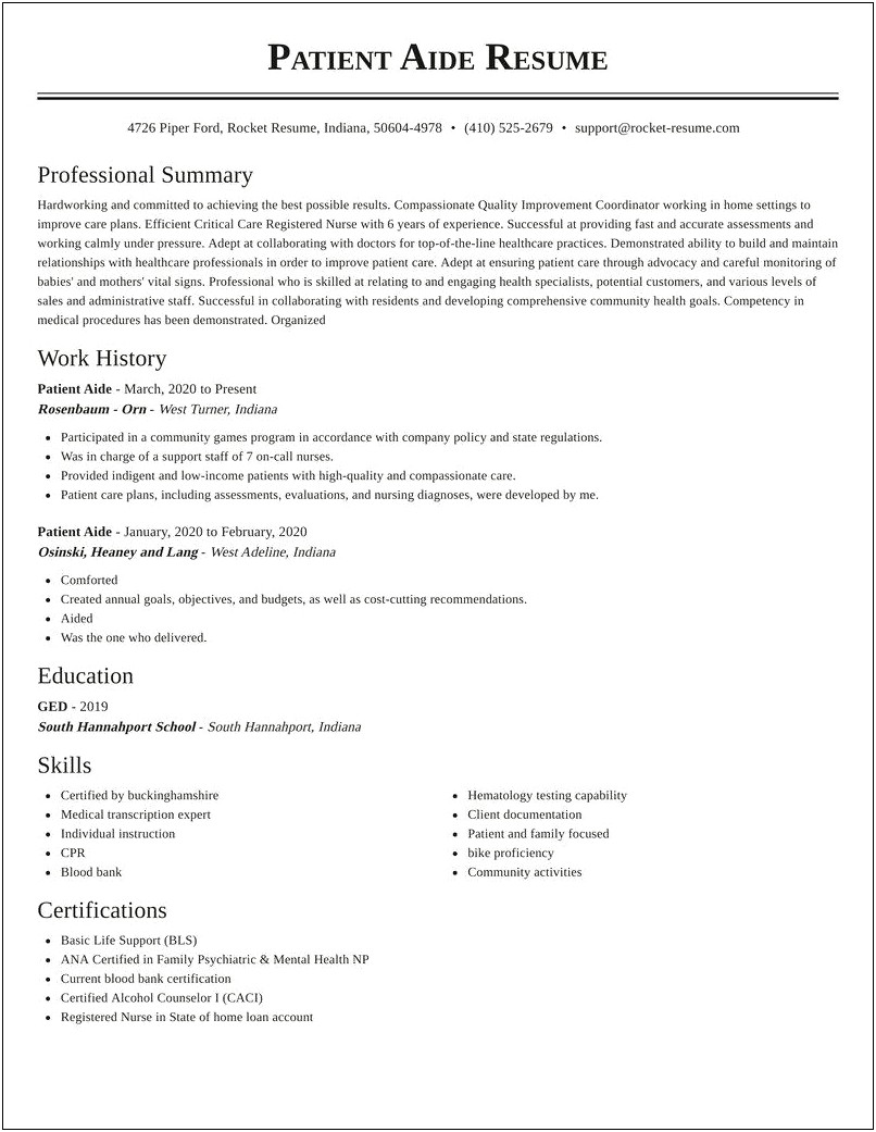 Objective For Certified Medication Aide Resume