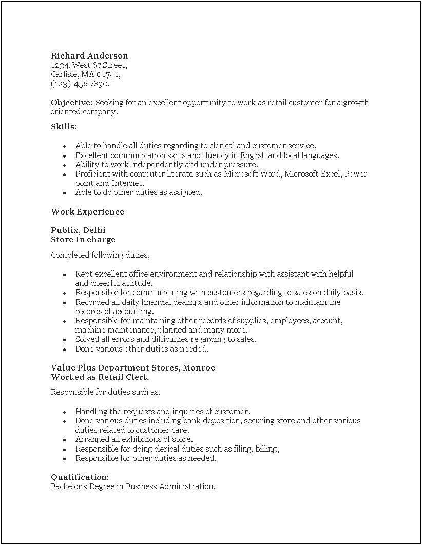 Objective For Department Sales Resume