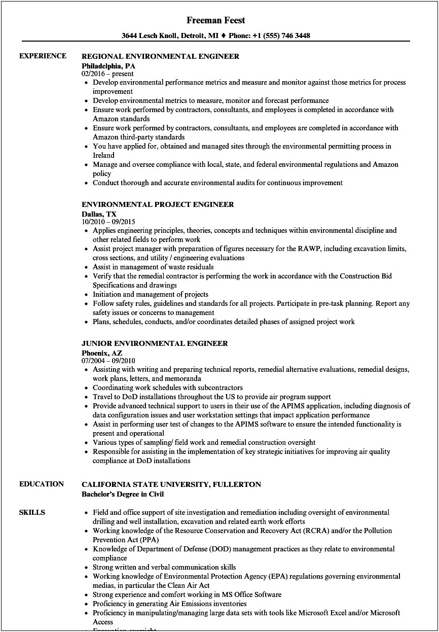 Objective For Environmental Engineer Resume