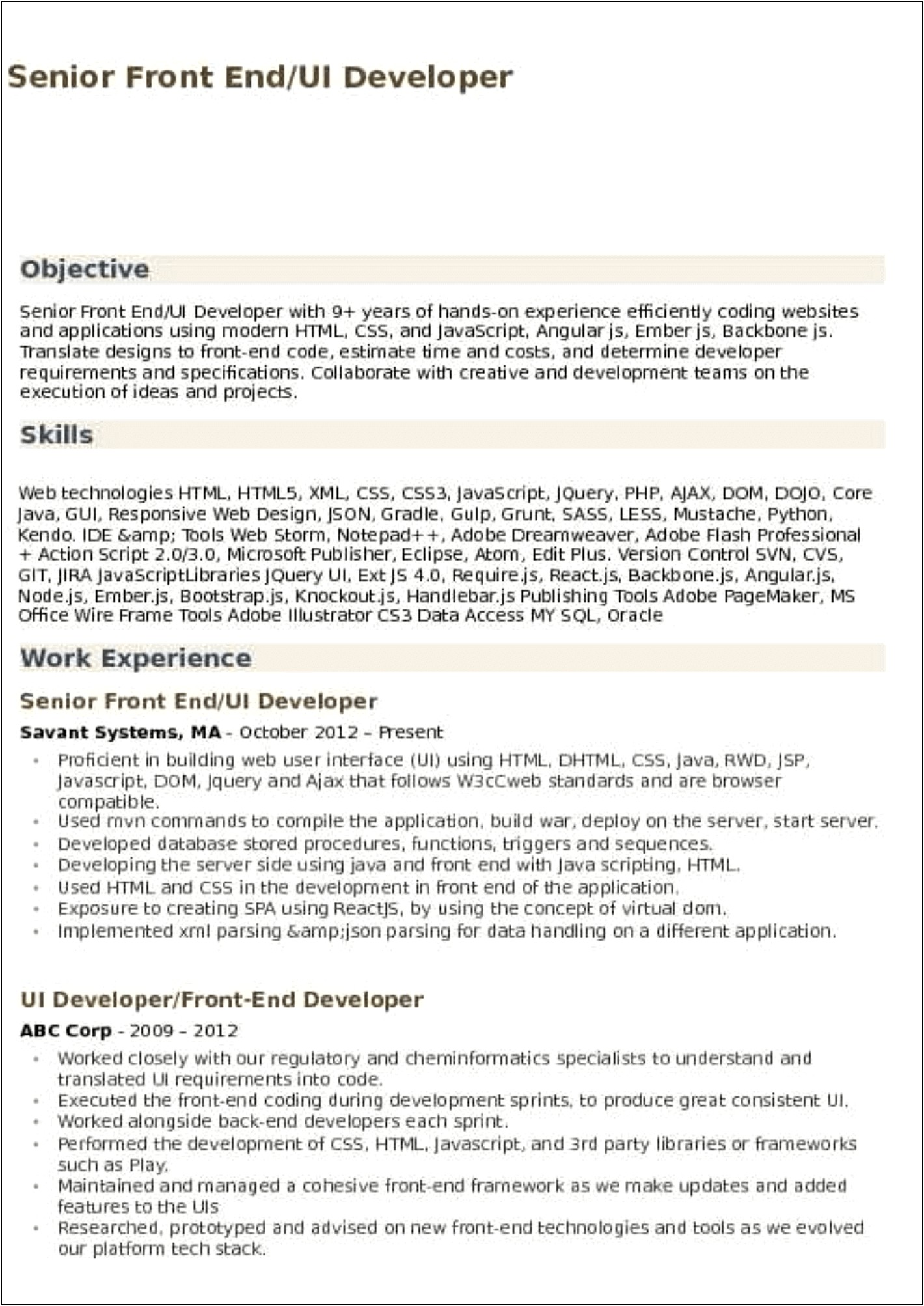 Objective For Experienced Developer Resume