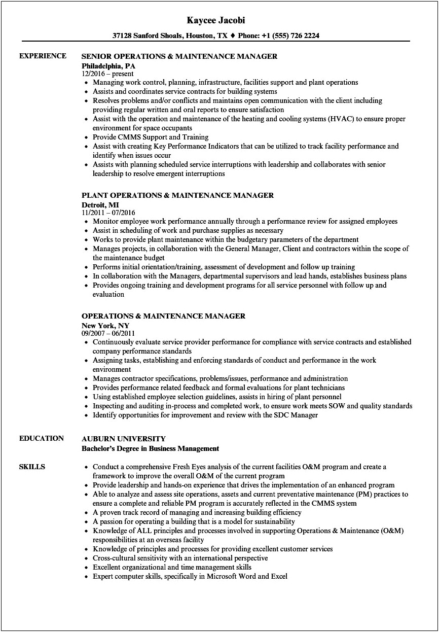 Objective For Facility Manager Resume