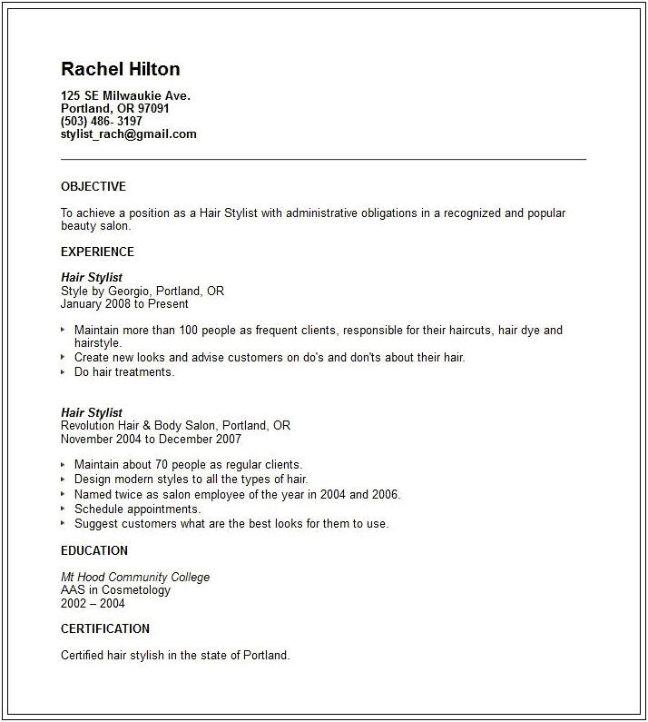 Objective For Fashion Stylist Resume