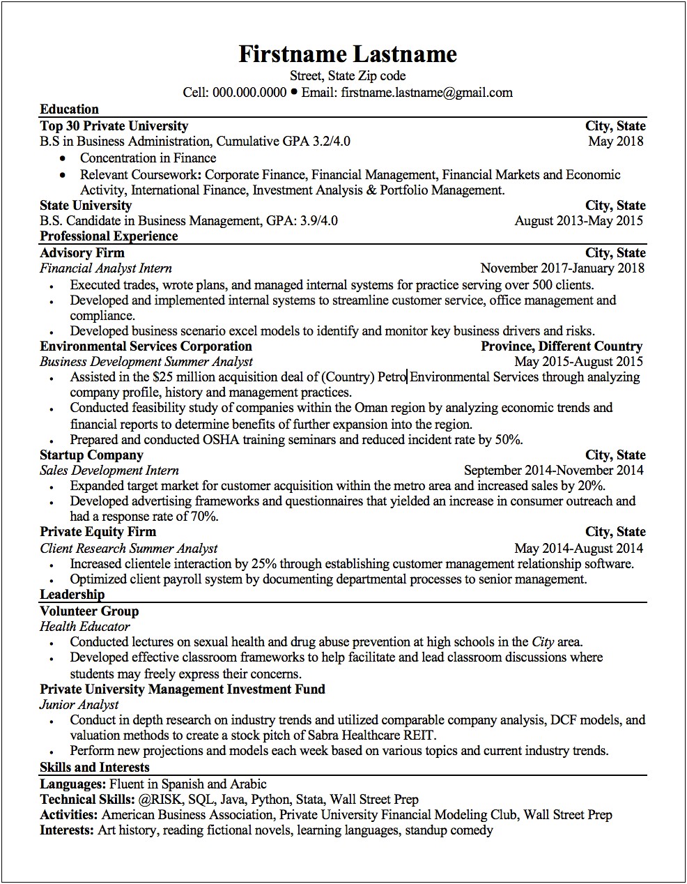 Objective For Finance Analyst Resume
