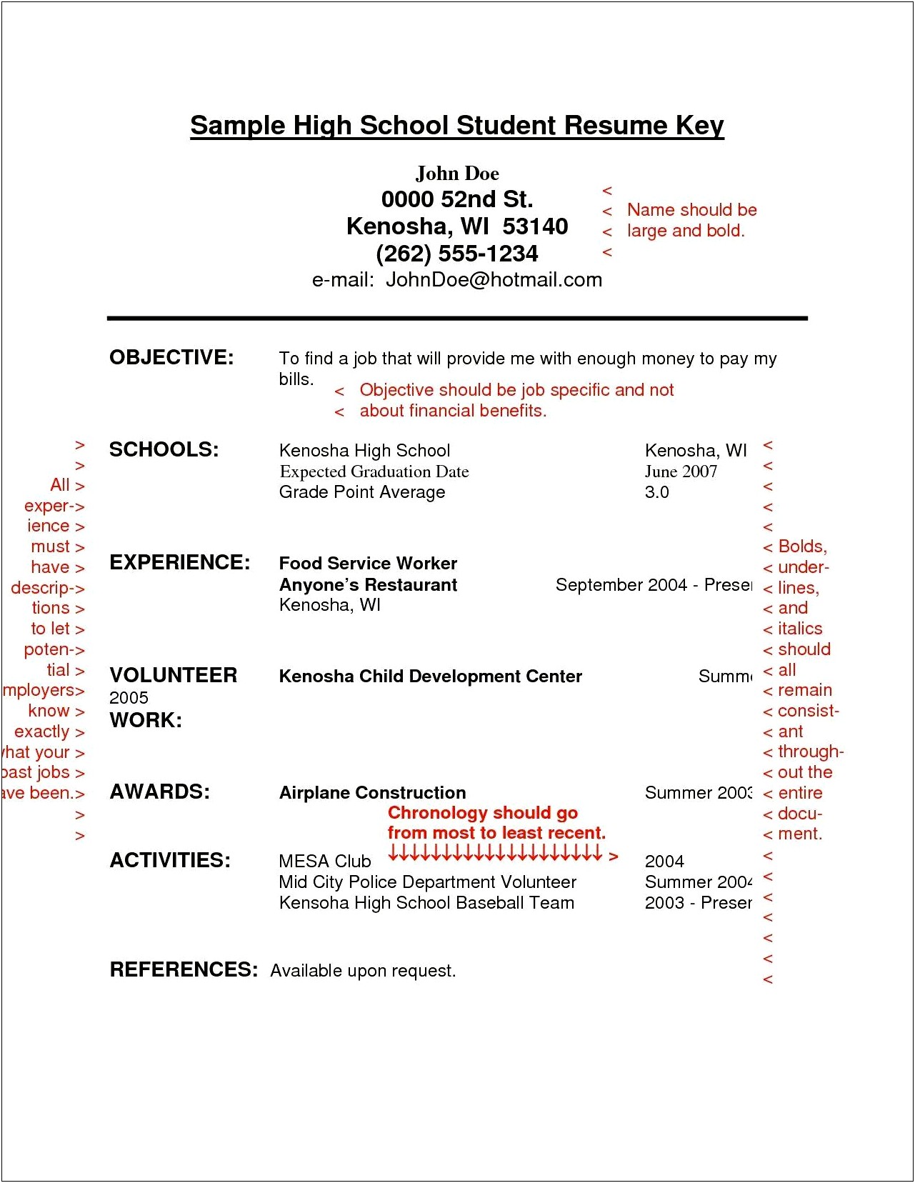 Objective For First Job Resume High School Student
