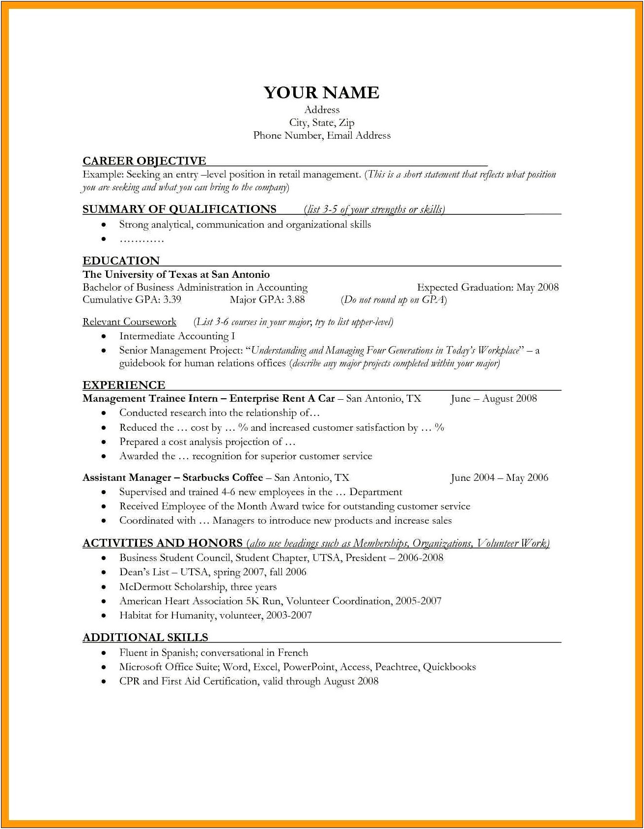 Objective For Fitness Job Resume