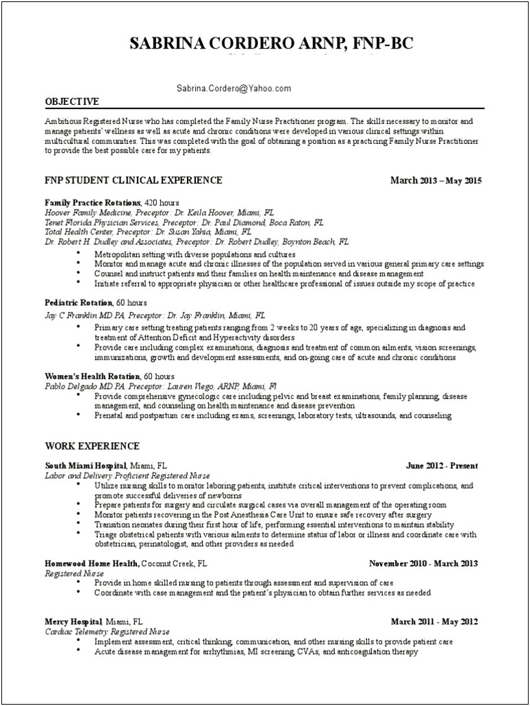 Objective For Fnp Student Resume
