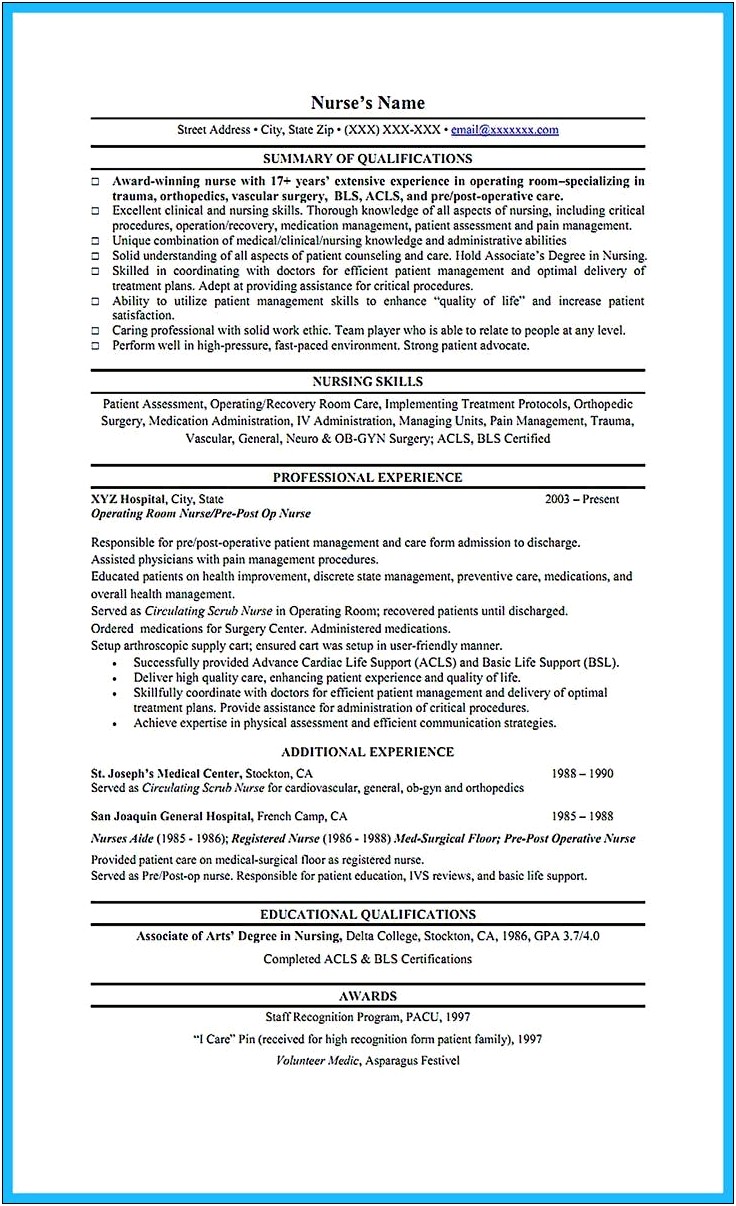 Objective For General Resume For Registered Nurse