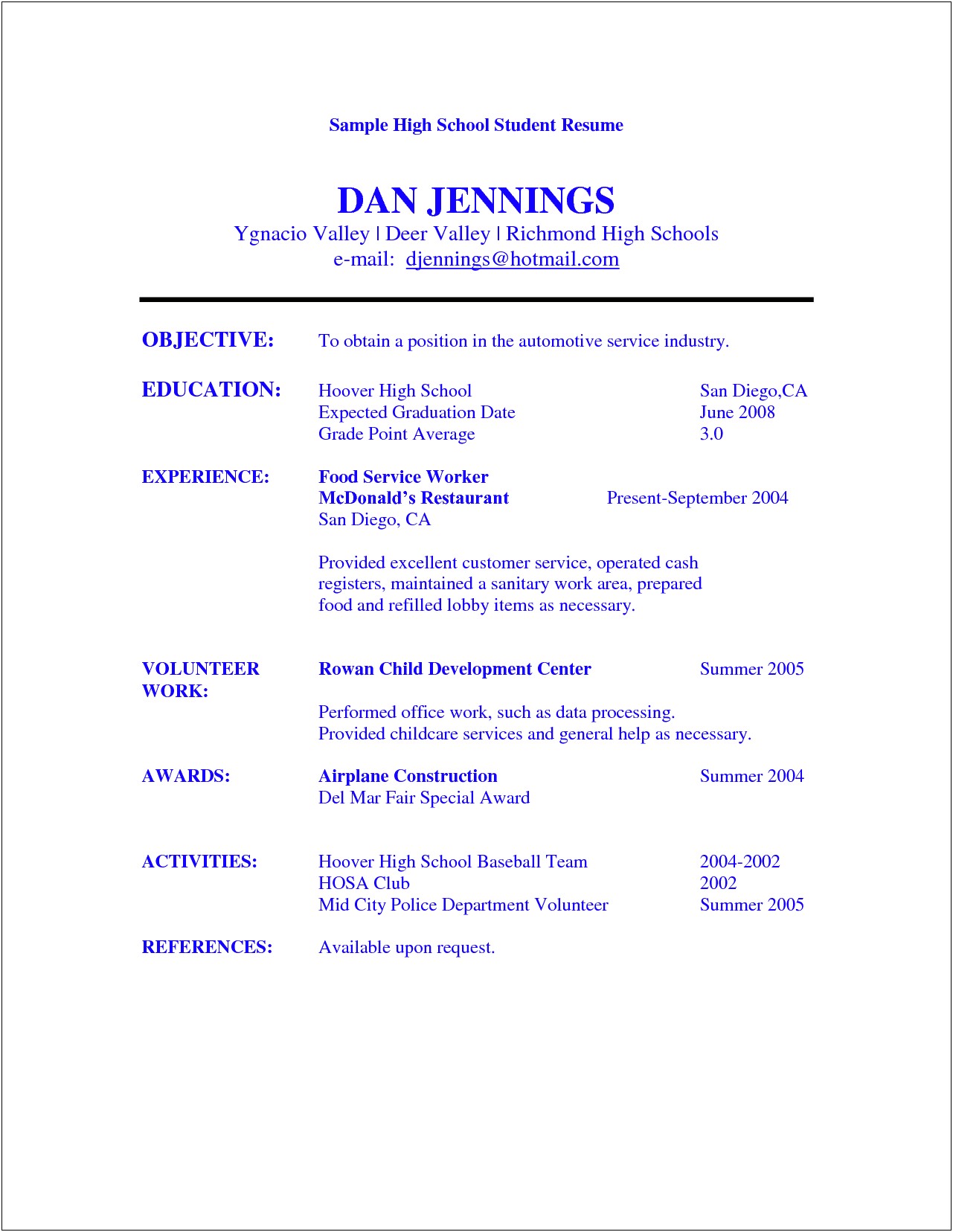 Objective For High School Graduate Resume