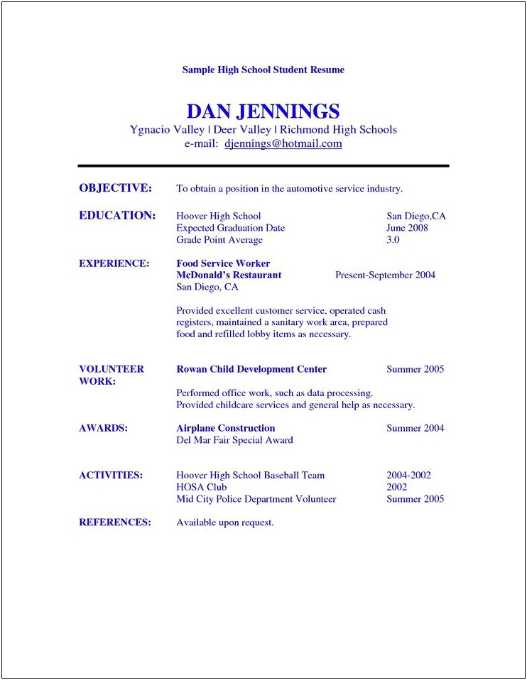 Objective For High School Resume Samples