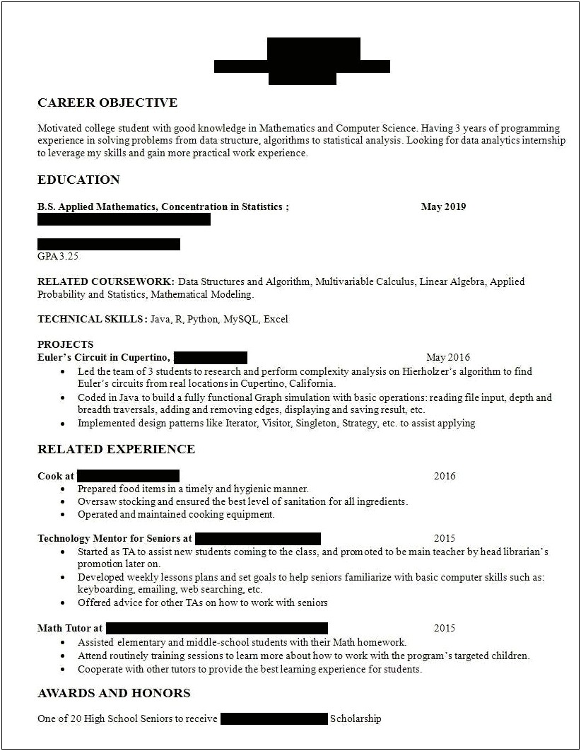 Objective For Intern Training Resume