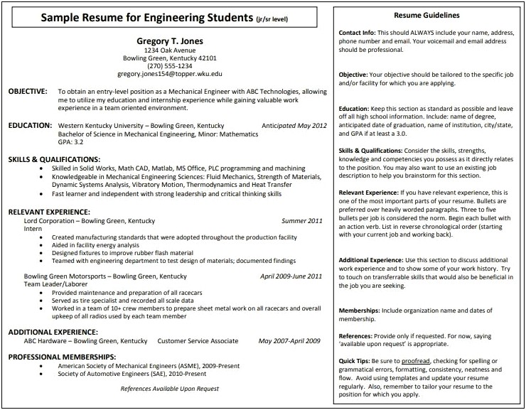 Objective For Internship Resume Industrial Engineering