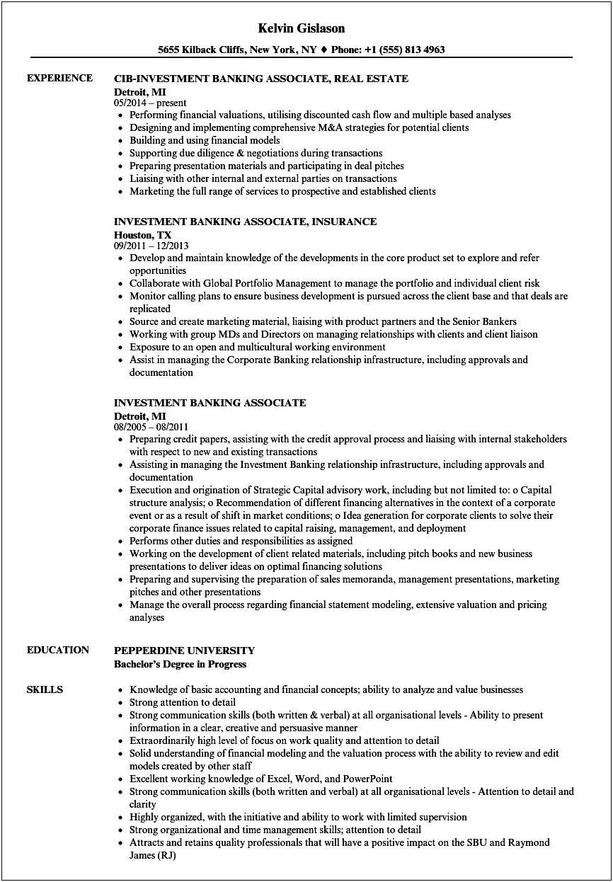 Objective For Investment Banking Resume