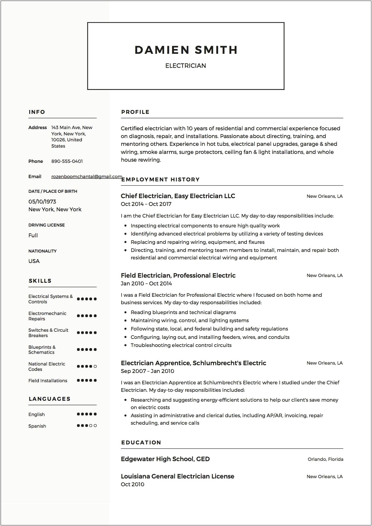Objective For Journeyman Electrician Resume