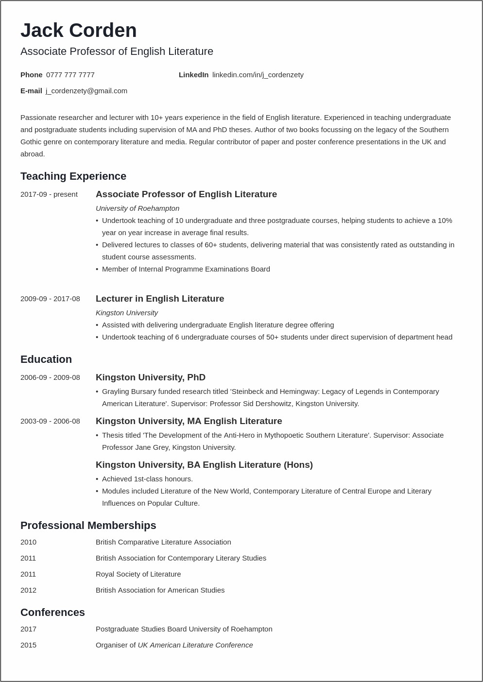 Objective For Lecturer Resume Examples