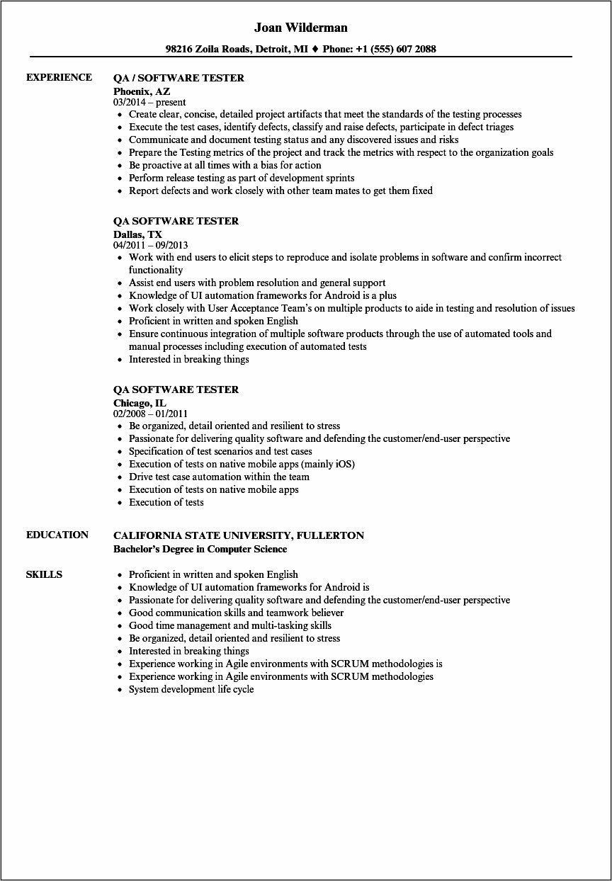 Objective For Manual Testing Resume