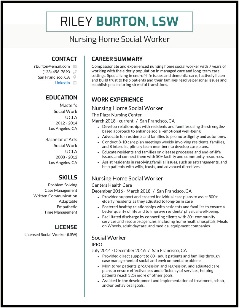 Objective For Master Of Social Work Resume