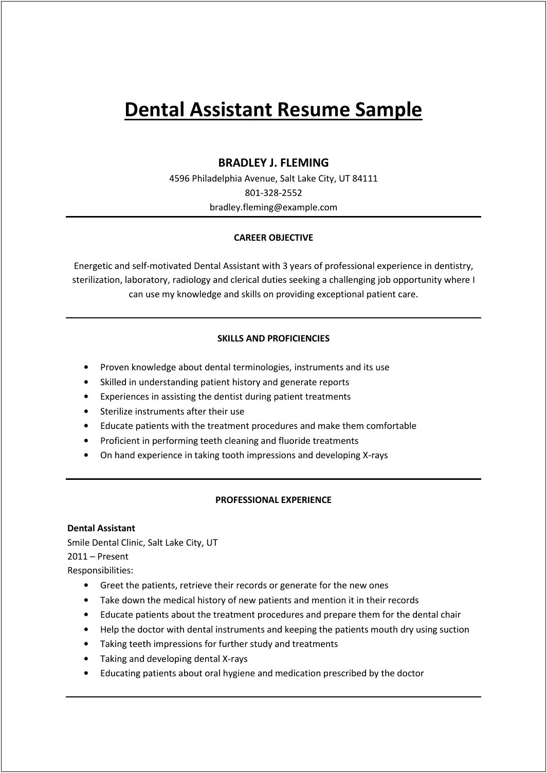 Objective For New Dental Assistant Resume