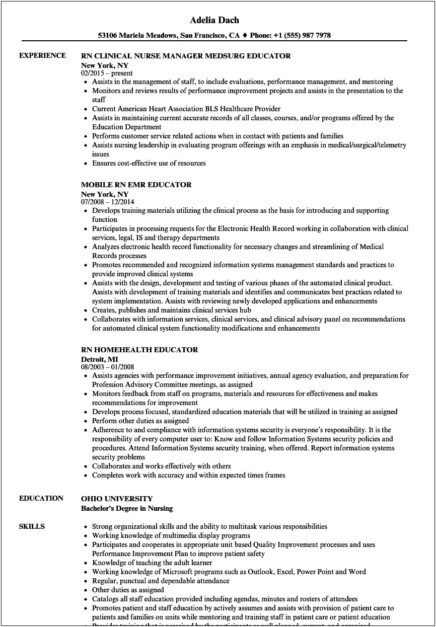 Objective For Nurse Educator Resume