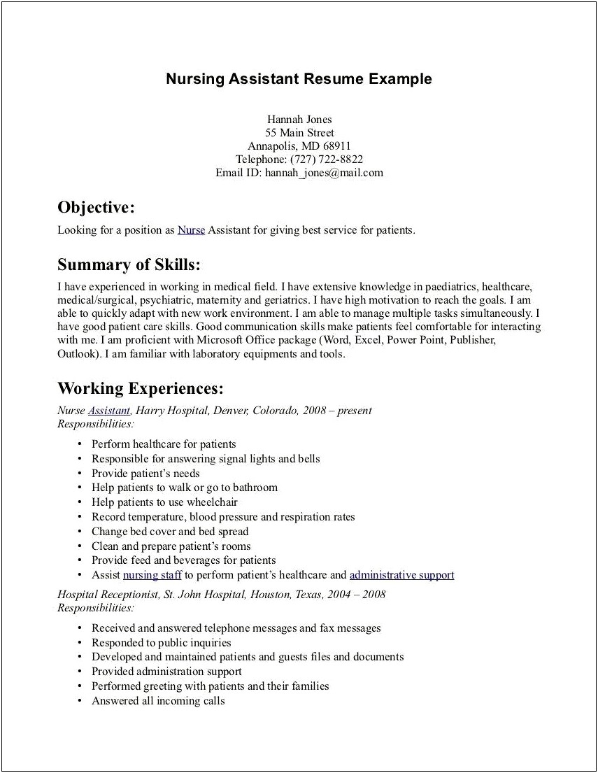 Objective For Nurse Tech Resume