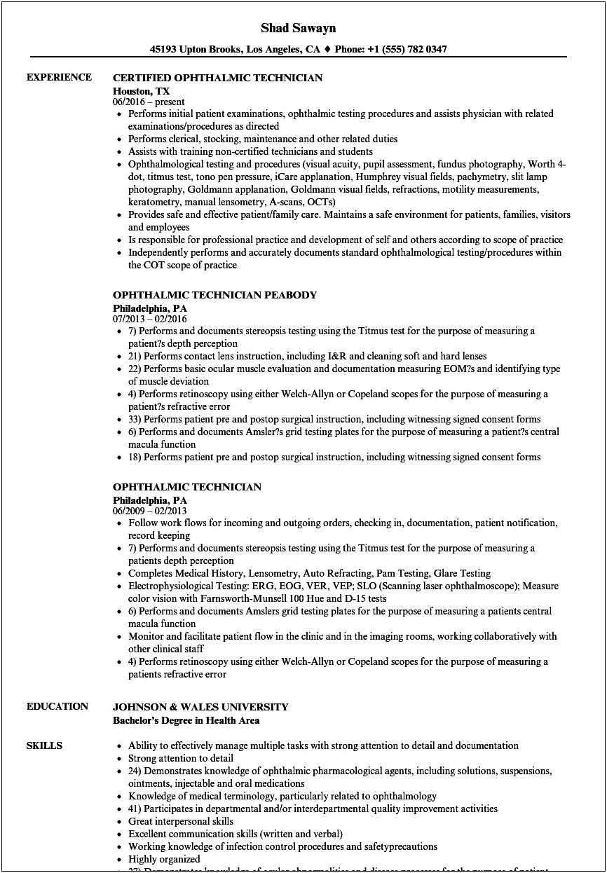 Objective For Ot Technician Resume