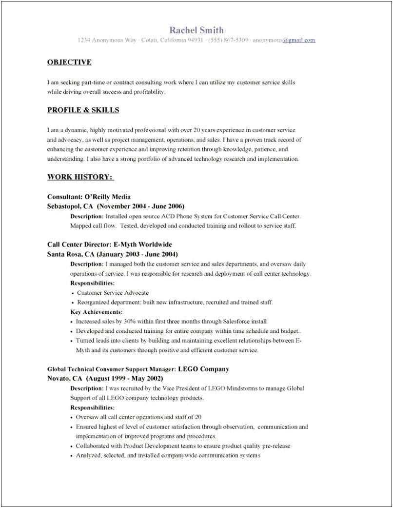 Objective For Part Time Resume