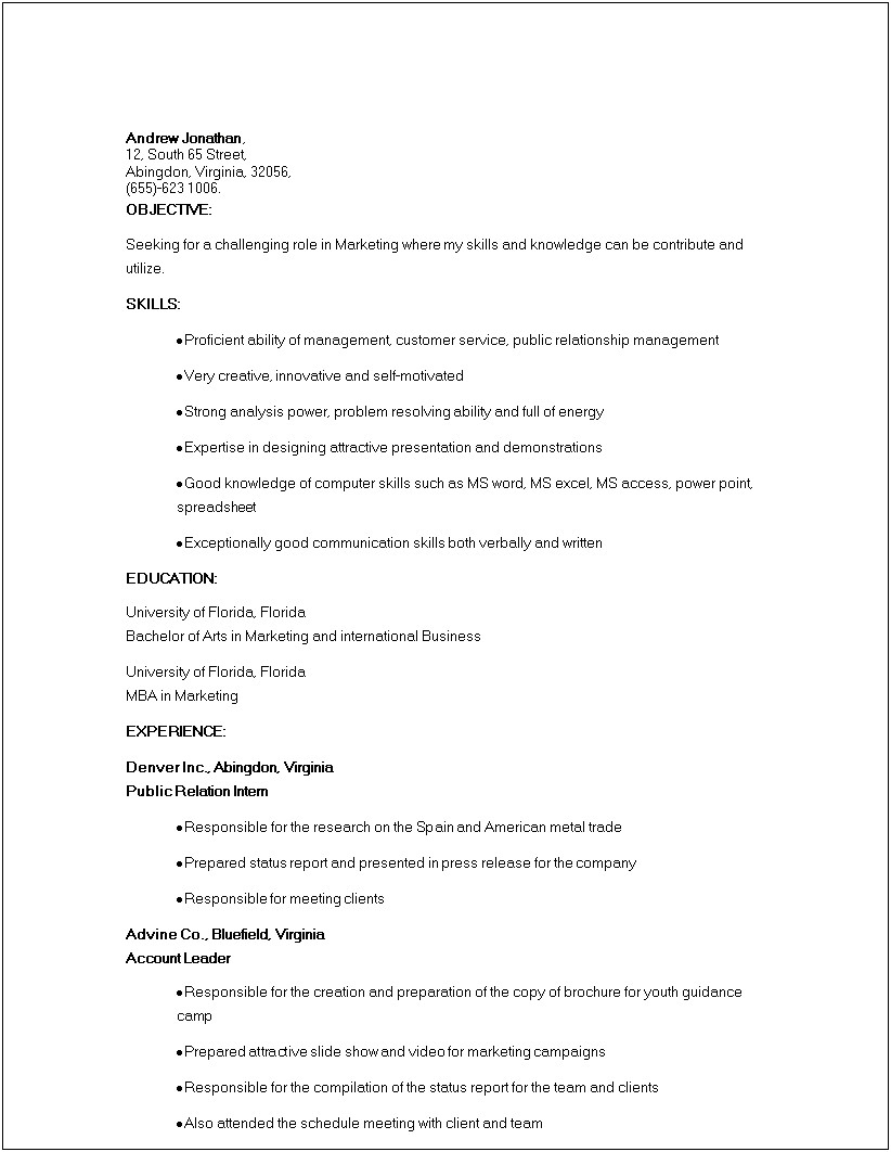 Objective For Pr Student Resume