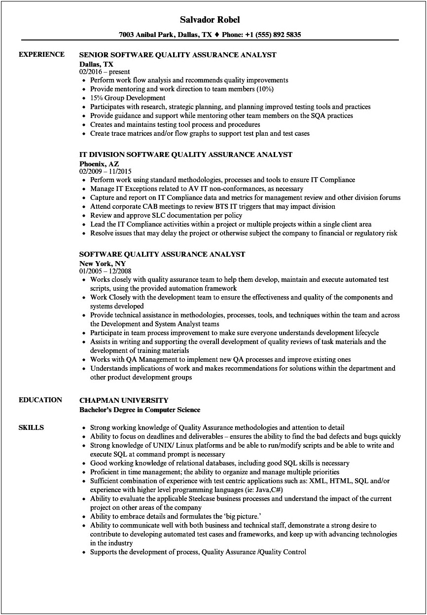 Objective For Qa Analyst Resume
