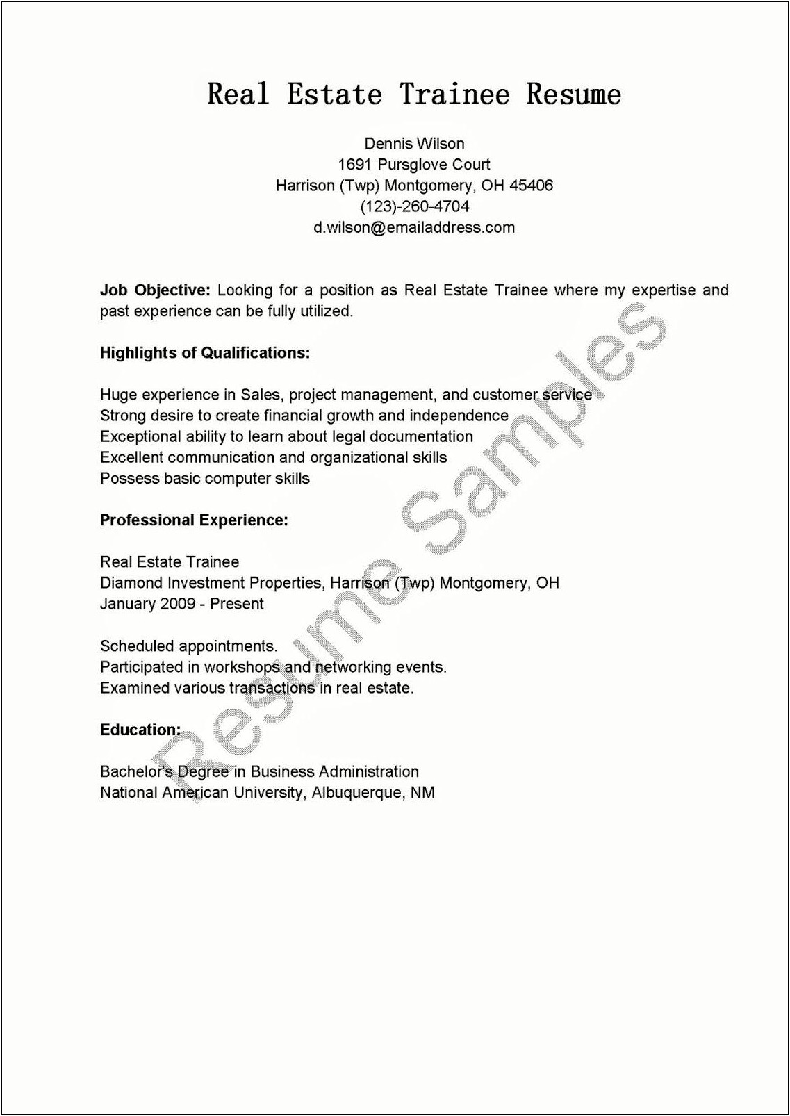 Objective For Real Estate Resume