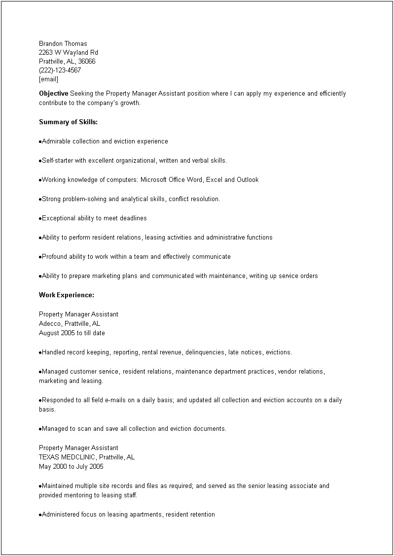 Objective For Resident Assistant Resume