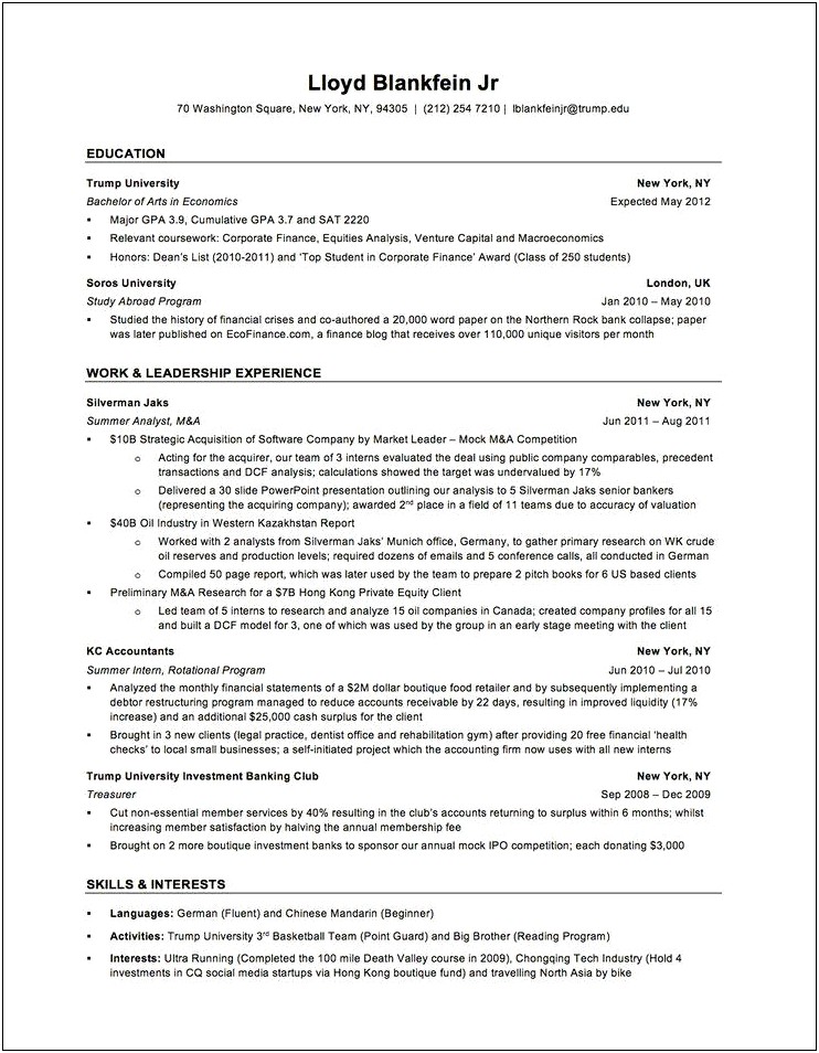 Objective For Resume As Banker