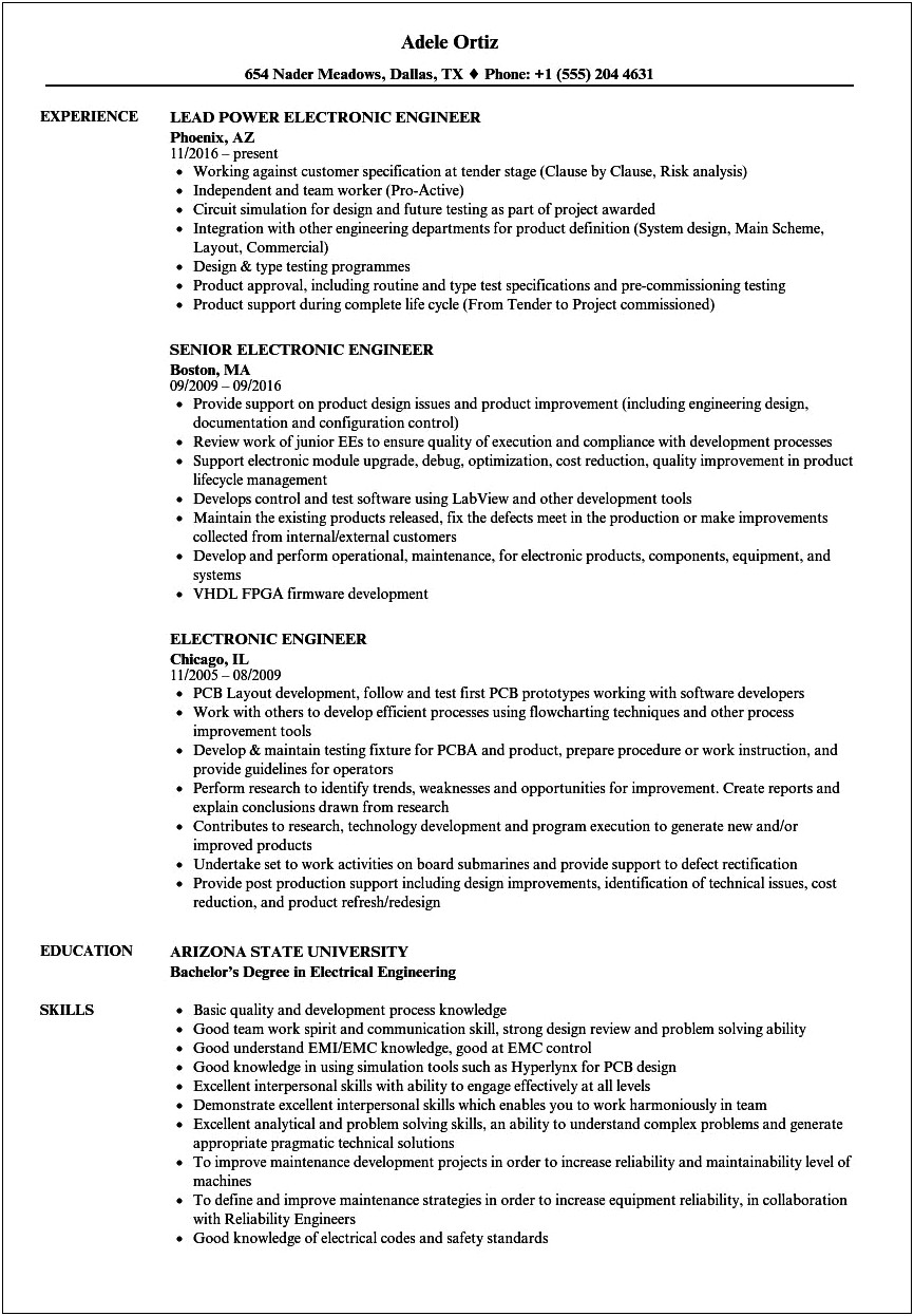 Objective For Resume Electronic Engineering
